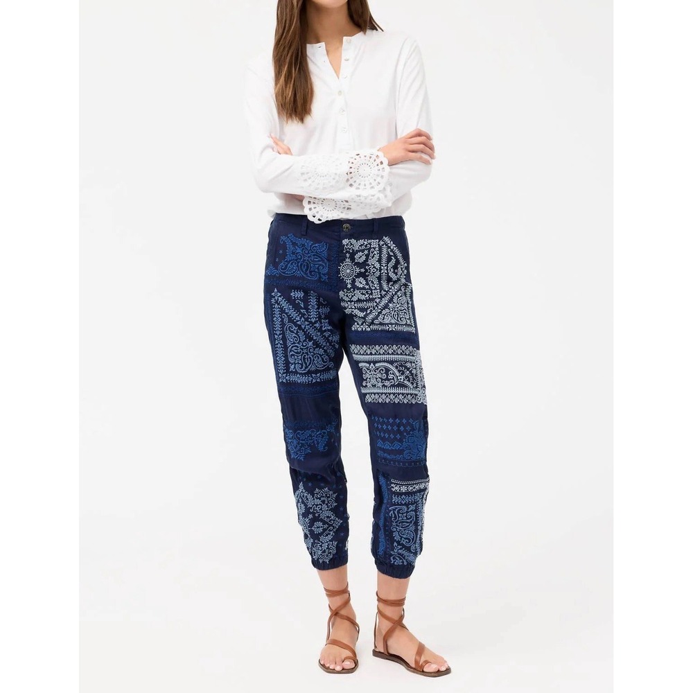 NWT Johnny Was Bandana Embroidered Pant Sz 6 Boho Preppy Resortwear $350